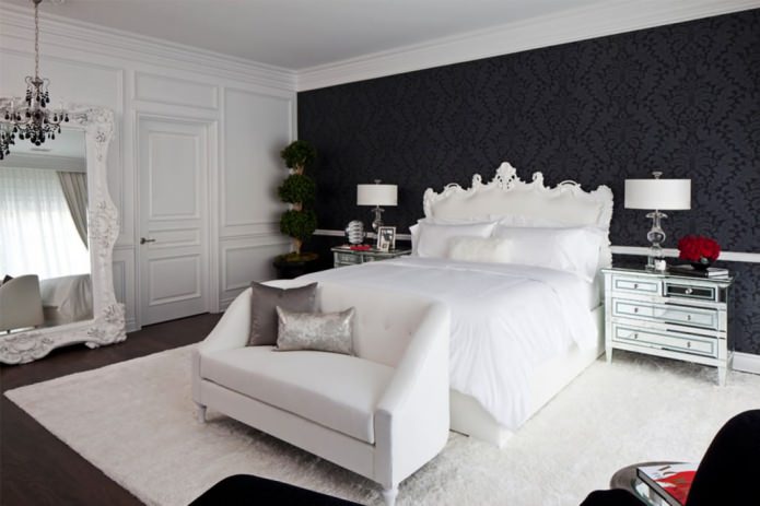 Black walls in the bedroom in a classic style
