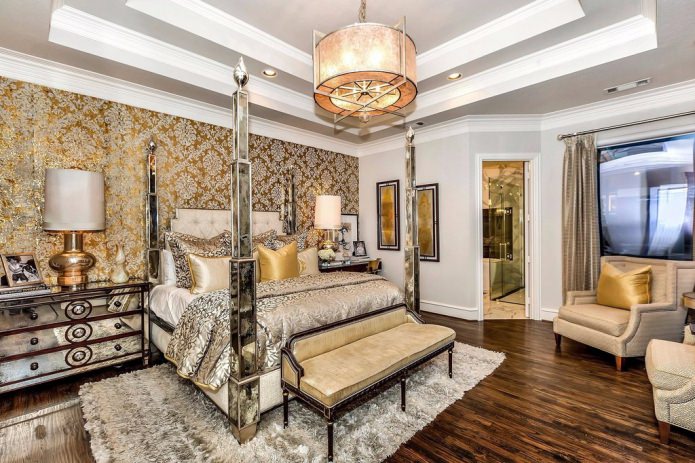 wallpaper on the wall in a classic bedroom