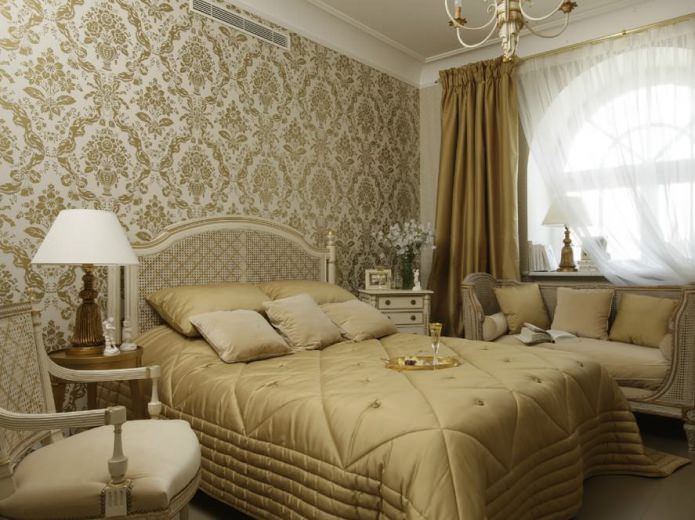 Textured wallpaper in the bedroom interior
