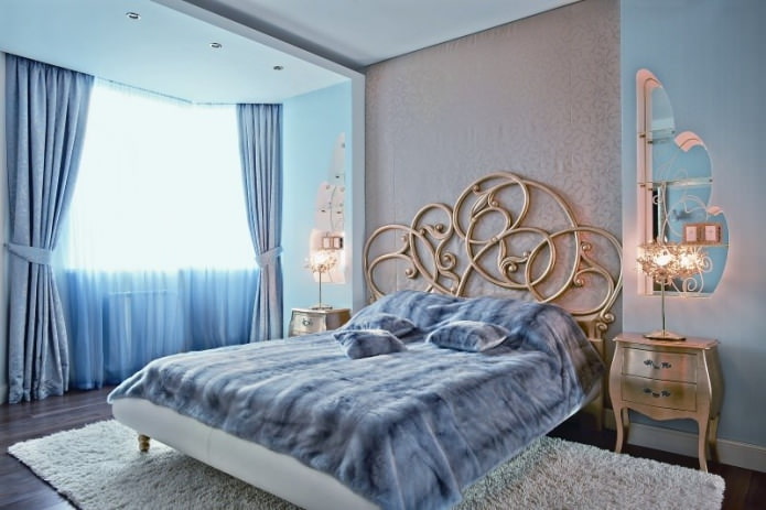 Gray-blue color in the bedroom interior
