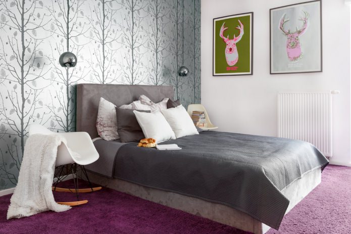 Gray walls in the bedroom in a modern style