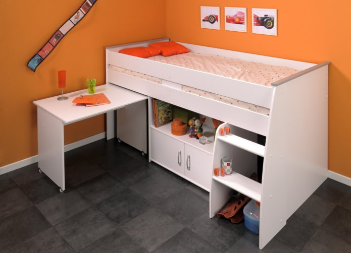 pull-out desk built into the bed