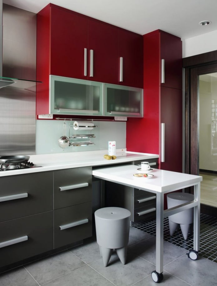 pull-out table in the kitchen interior