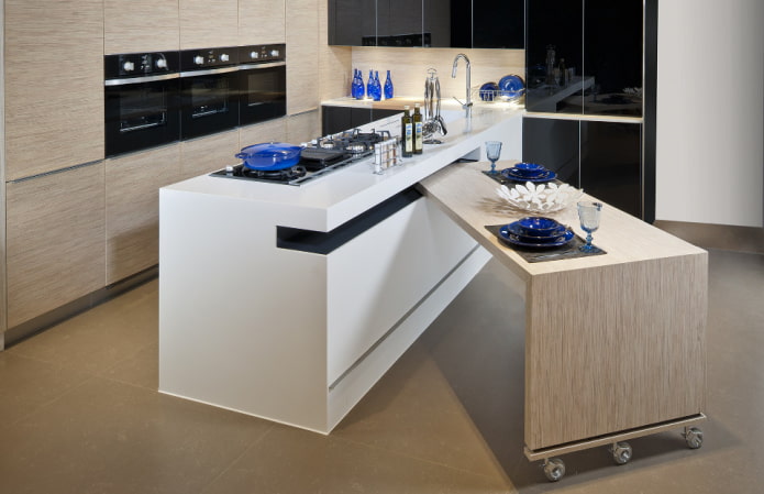 pull-out wooden table in the interior