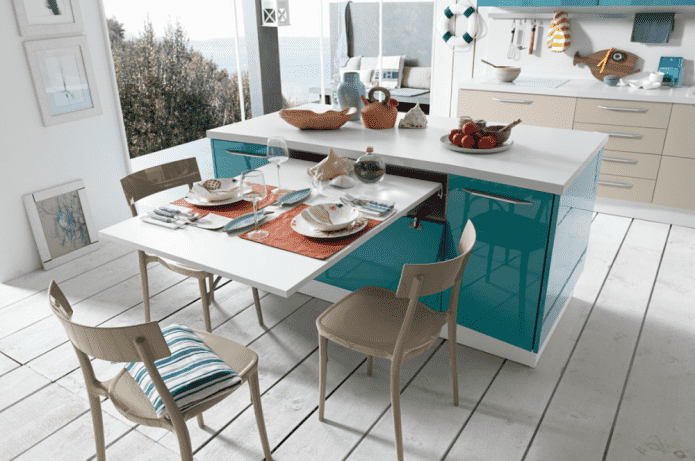 pull-out table in the kitchen interior