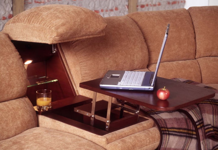 pull-out table built into a chair