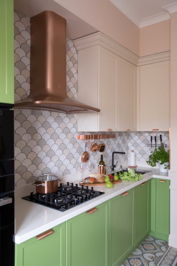 green kitchen with hood