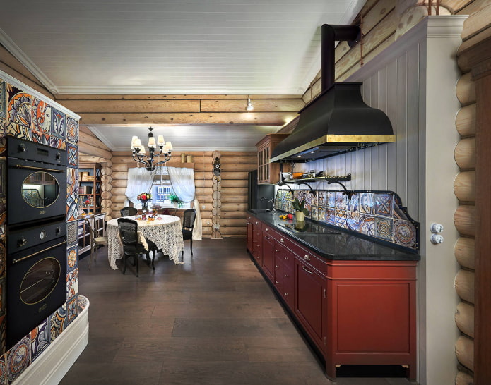 kitchen in a log house
