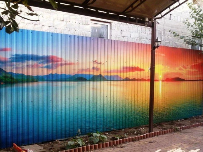 Fence made of corrugated sheets with photo printing