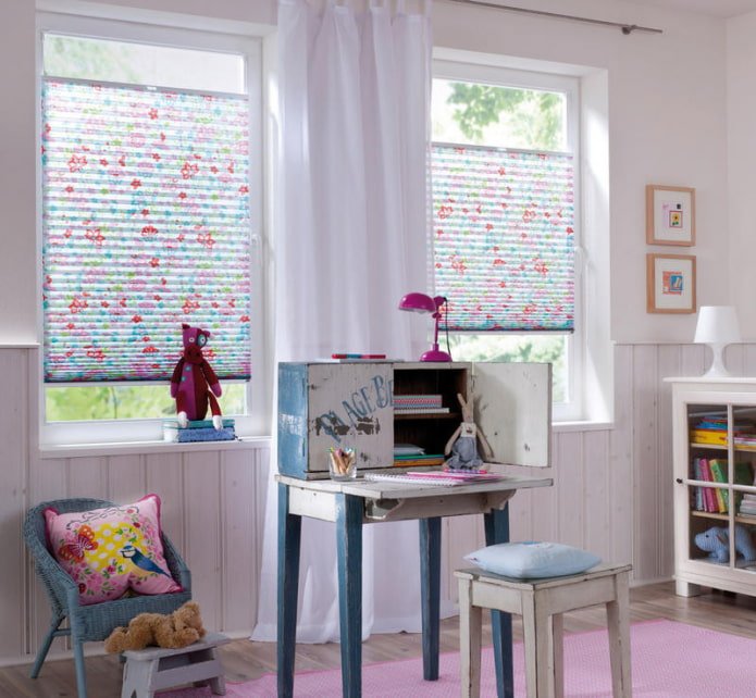 Pleated blinds in a children's room