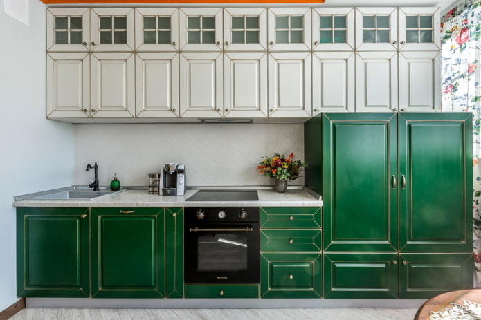 kitchen design in white and green tones