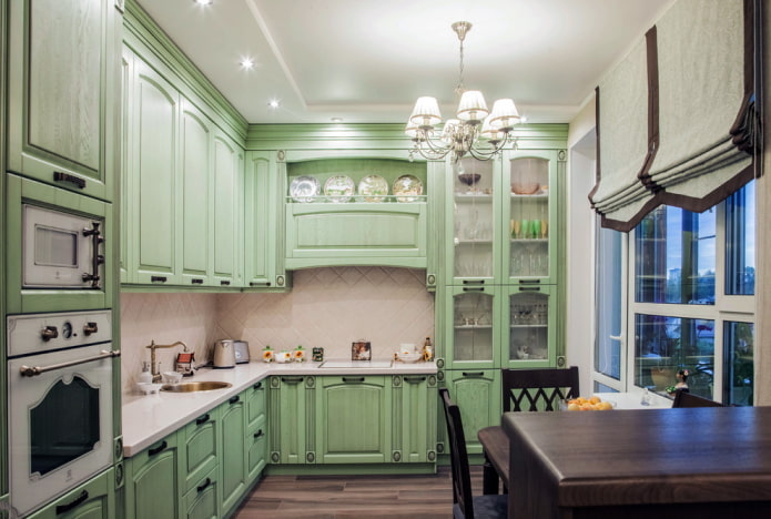 kitchen design in pale green tones