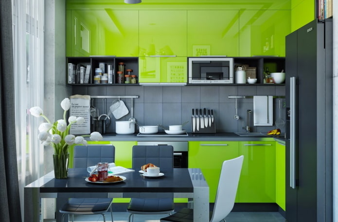kitchen design in gray-green tones
