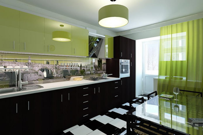 kitchen interior in black and green tones