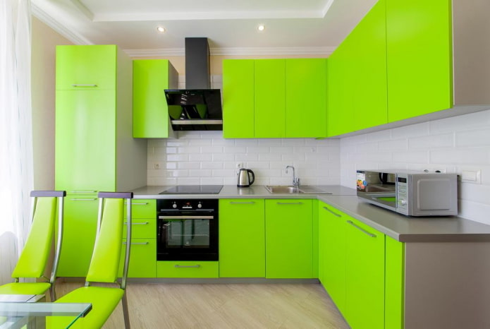 kitchen design in bright green tones