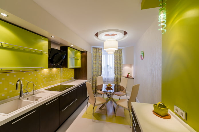 lighting and decor in the kitchen interior in green tones