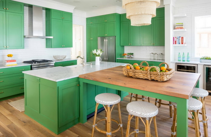 furniture in the kitchen interior in green tones