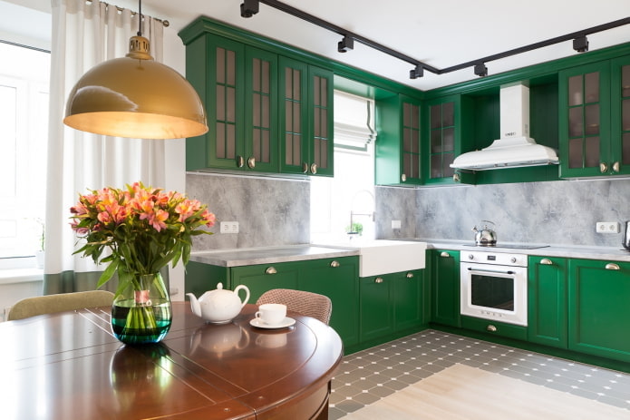 furniture in the kitchen interior in green tones