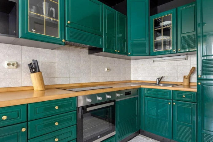 kitchen countertop in green tones