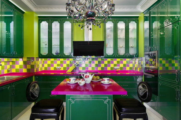 kitchen countertop in green tones
