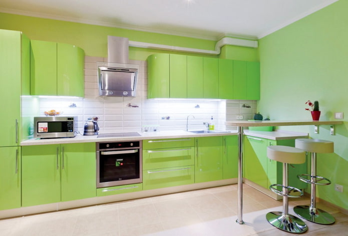 kitchen design in light green tones