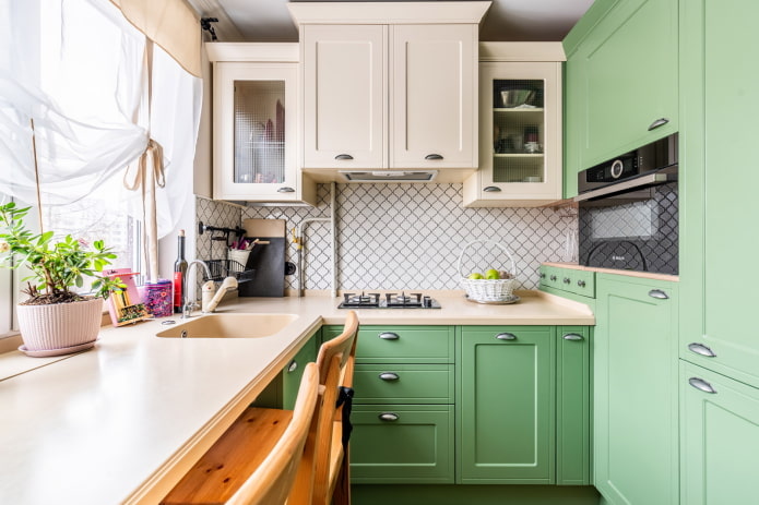 kitchen countertop in green tones