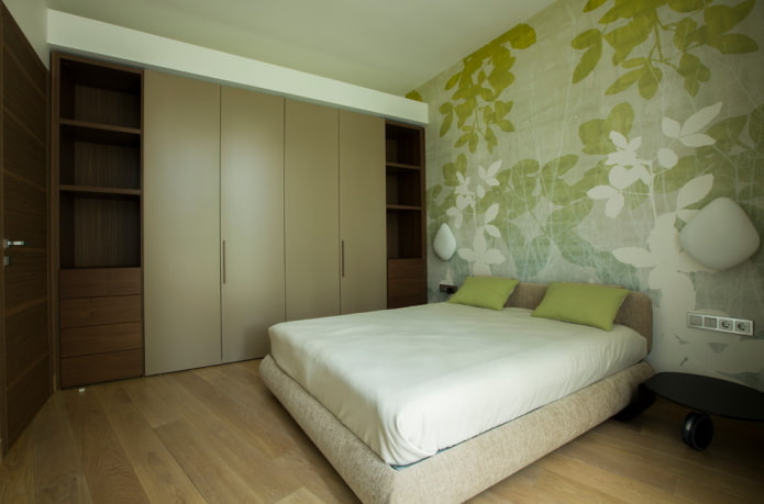 color combination in the interior of the bedroom in green tones