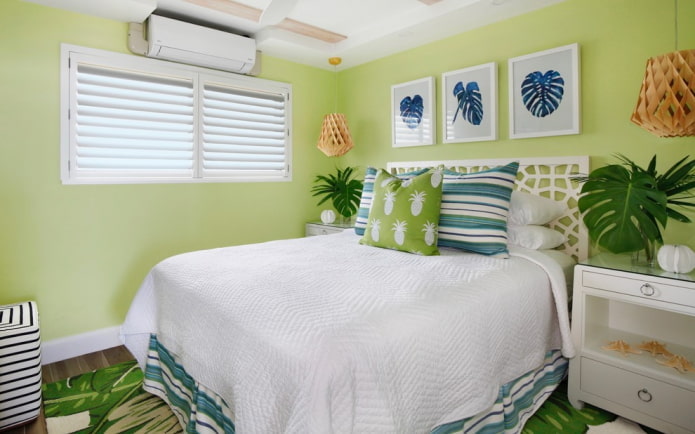 bedroom interior in light green tones