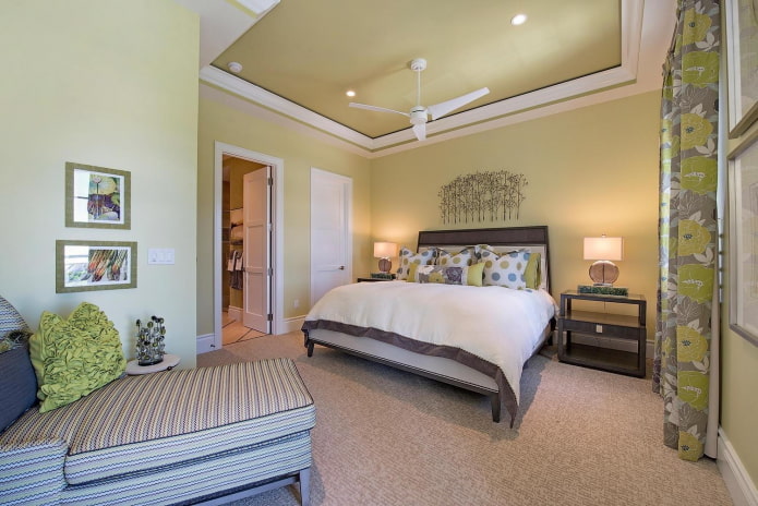 bedroom interior in olive shades