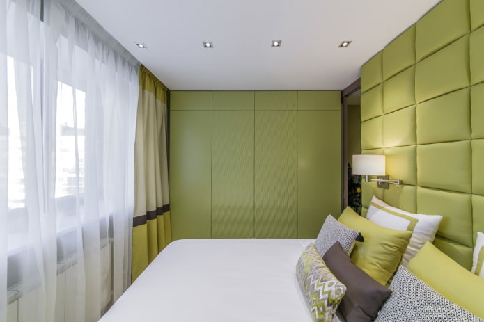 olive-toned bedroom interior