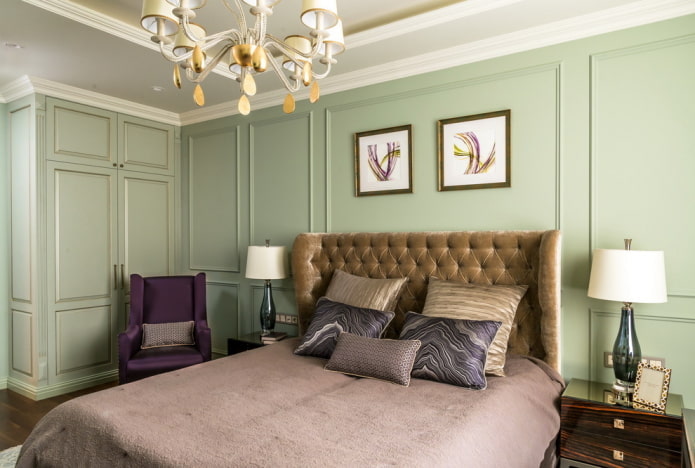 furniture in the bedroom interior in green tones