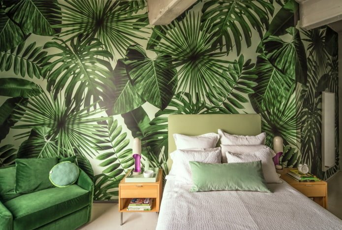 bedroom design in green tones