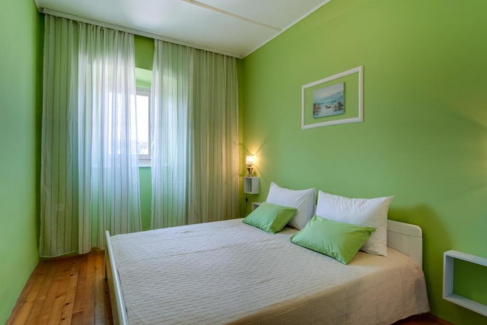 bedroom interior in light green tones