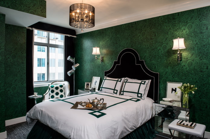 furniture in the bedroom interior in green tones