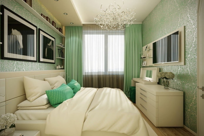 color combination in the interior of the bedroom in green tones
