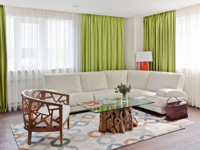 grass-colored silk curtains