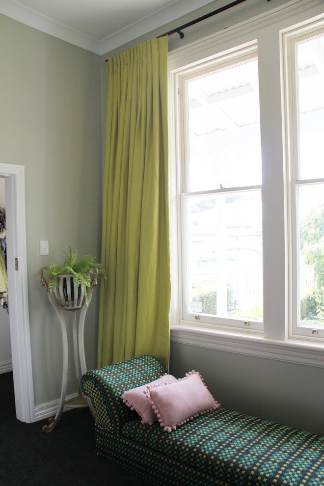 light green curtains in the hallway