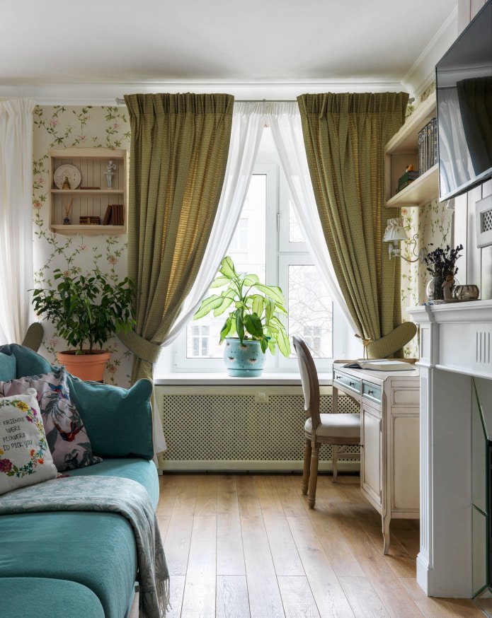 olive curtains with a grab