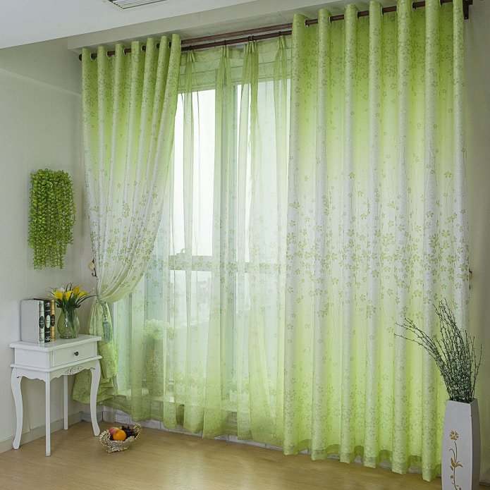 voile curtain with a floral pattern