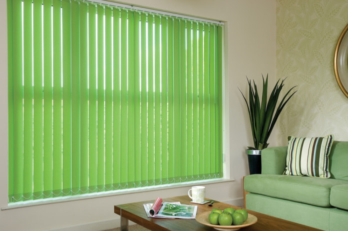 green blinds in the living room
