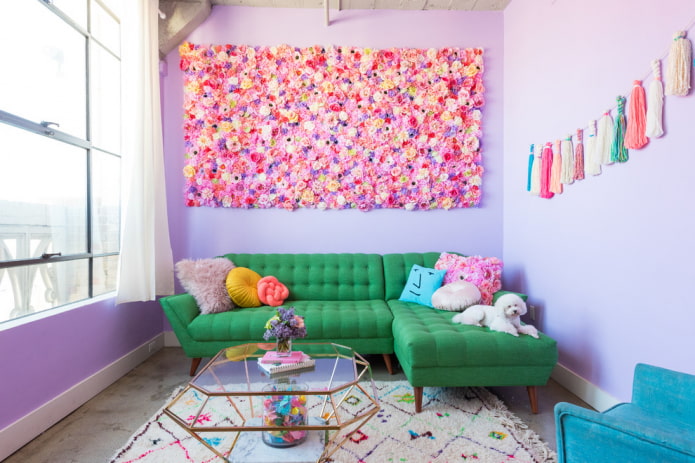 green corner sofa in the interior