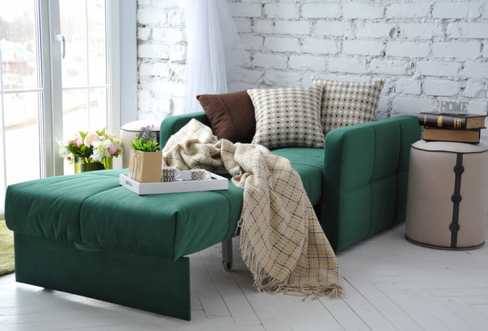 green accordion sofa in the interior