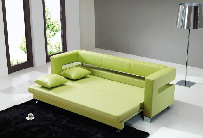green roll-out sofa in the interior