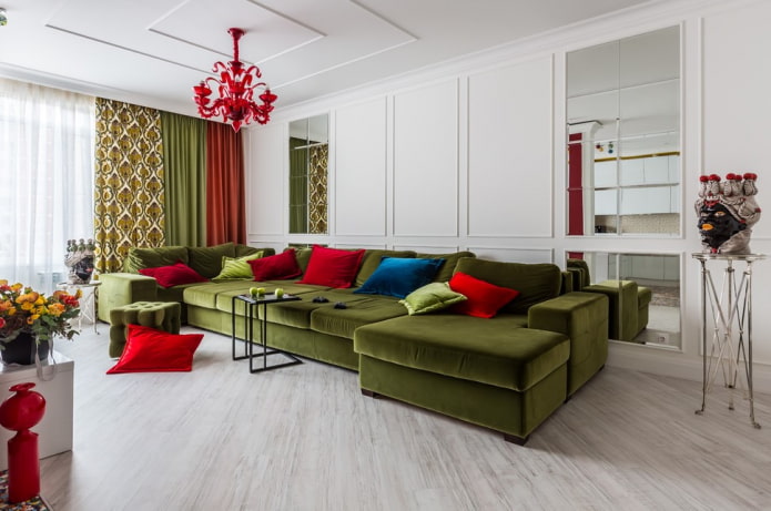 swamp-colored sofa in the interior