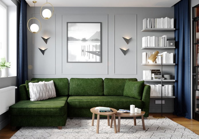 dark green sofa in the interior