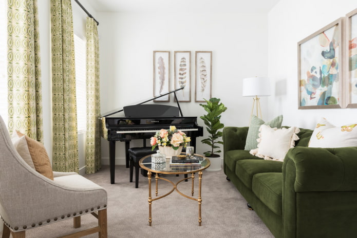 green sofa in the living room interior