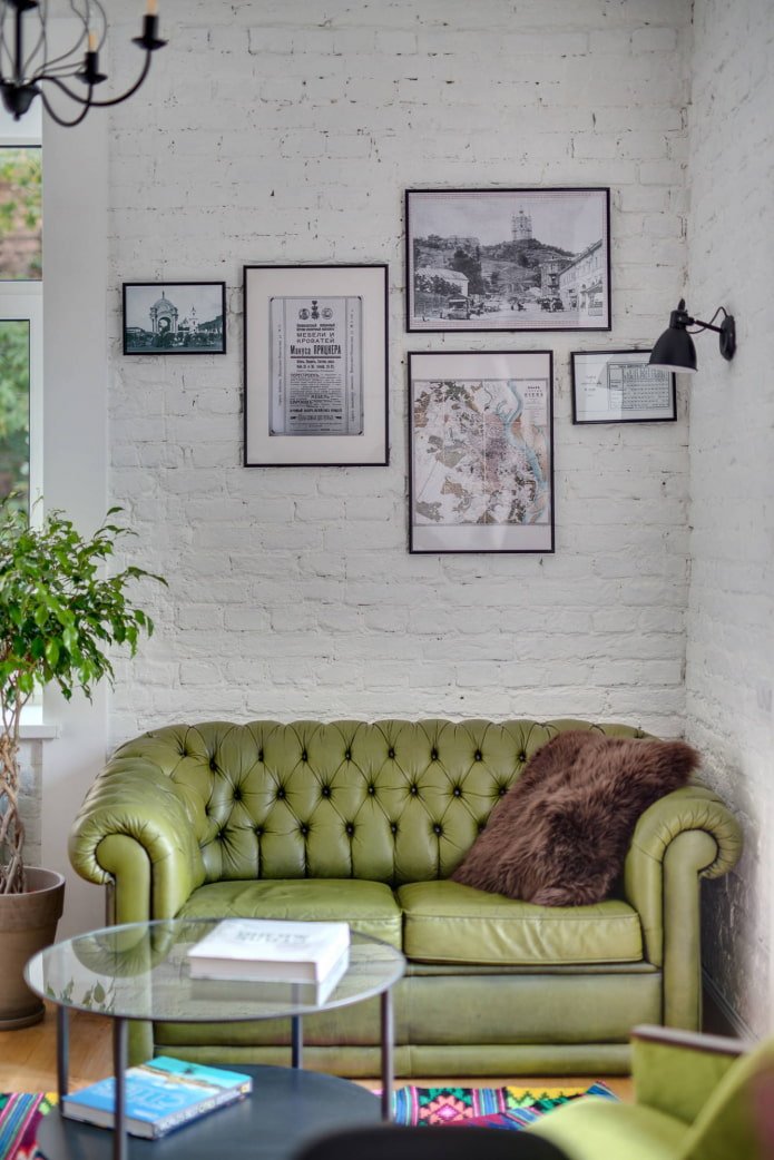 olive sofa in the interior