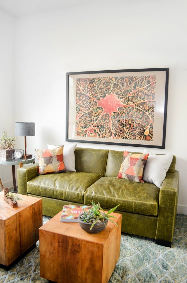 olive sofa in the interior