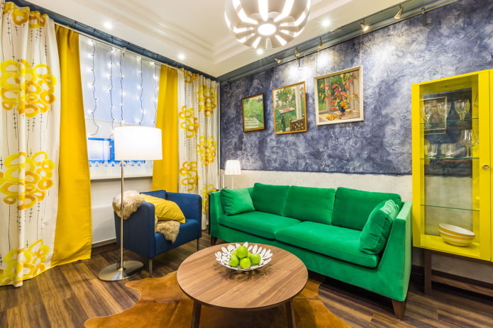 green sofa in the living room interior
