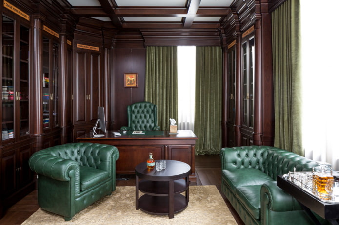 green sofa in the office interior